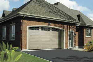 Brick house with garage door