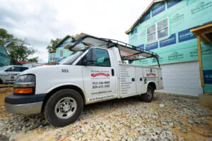 Service truck at construction site.