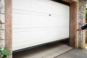 White garage door partially open
